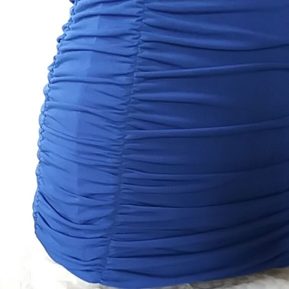 Royal Blue Ruched Form Fitting Mini Bodycon Prom Dress - Picture 3 of 9